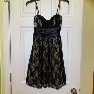 Formal Dress - Black Lace Over Gold - Tie Waist